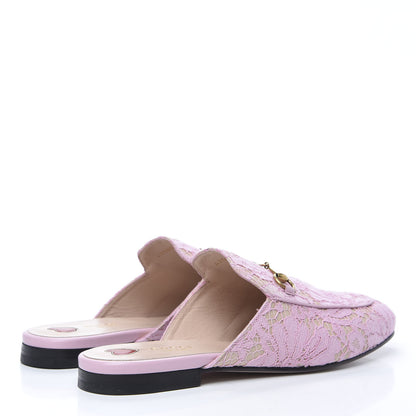 Gucci Lace Malaga Kid Womens Princetown Slippers 40.5 Sugar Pink Skin Rose 4 of 9
