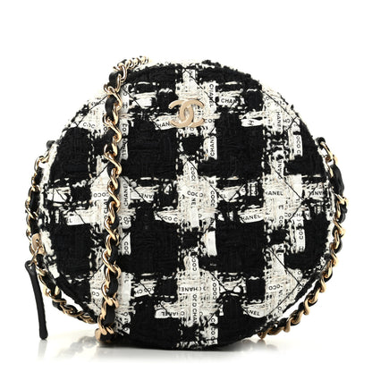 Chanel Tweed Quilted Round Clutch With Chain Black Ecru White 1 of 9