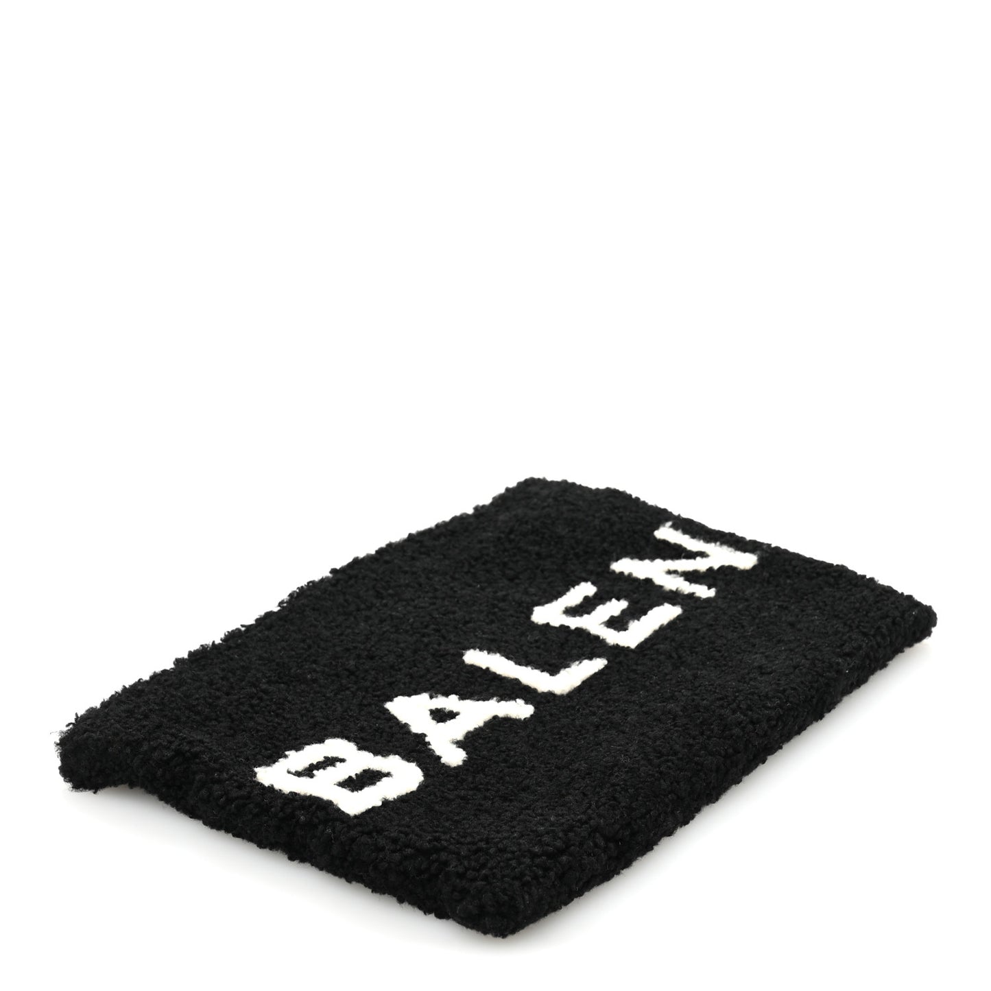 Sheepskin Shearling Contrasted Logo Large Zip Pouch Black