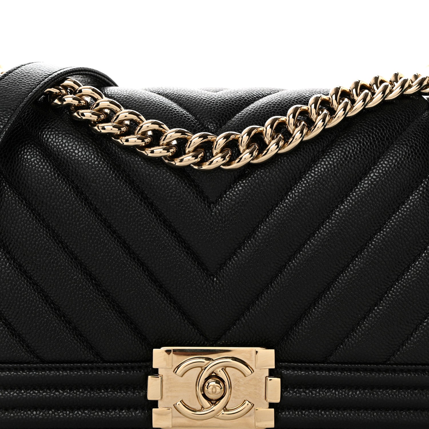 Chanel Caviar Chevron Quilted Medium Boy Flap Black 8 of 10