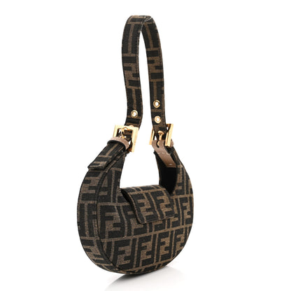 Fendi Fabric Jacquard FF 1974 Mini Cookie Hobo Bag Tobacco Moro 3 of 11