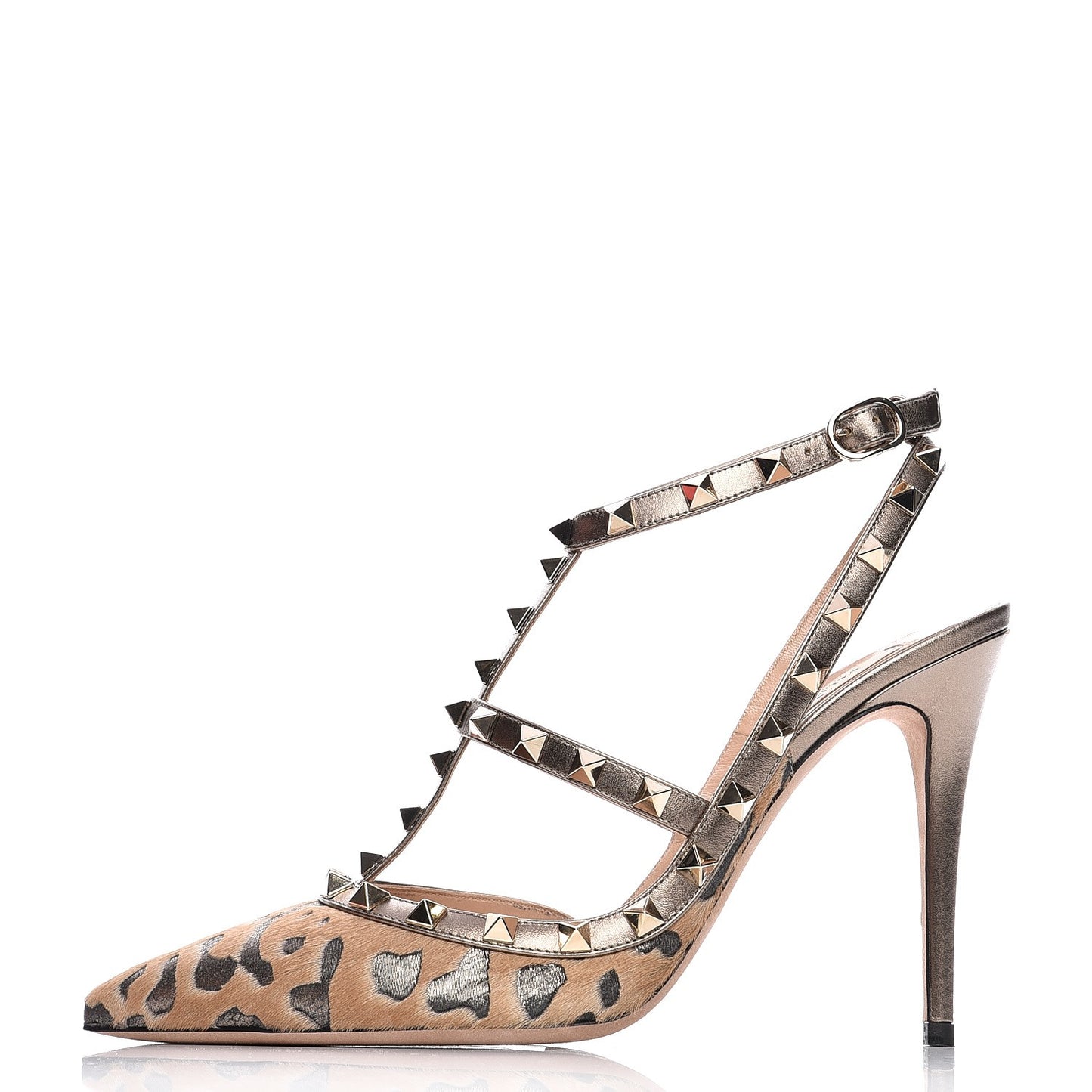 Calf Hair Leopard Print Rockstud Ankle Strap 100mm Pumps 39 Fucile Al Campion