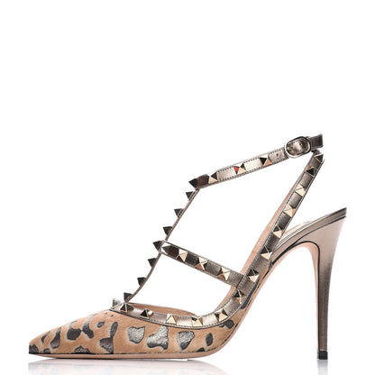 Valentino Garavani Calf Hair Leopard Print Rockstud Ankle Strap 100mm Pumps 39 Fucile Al Campion 1 of 9
