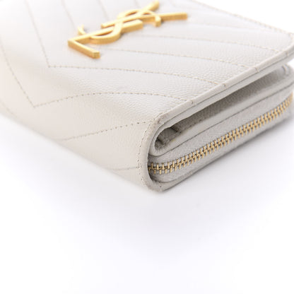Saint Laurent Grain De Poudre Matelasse Chevron Monogram Compact Zip Around Wallet Crema Soft 7 of 10