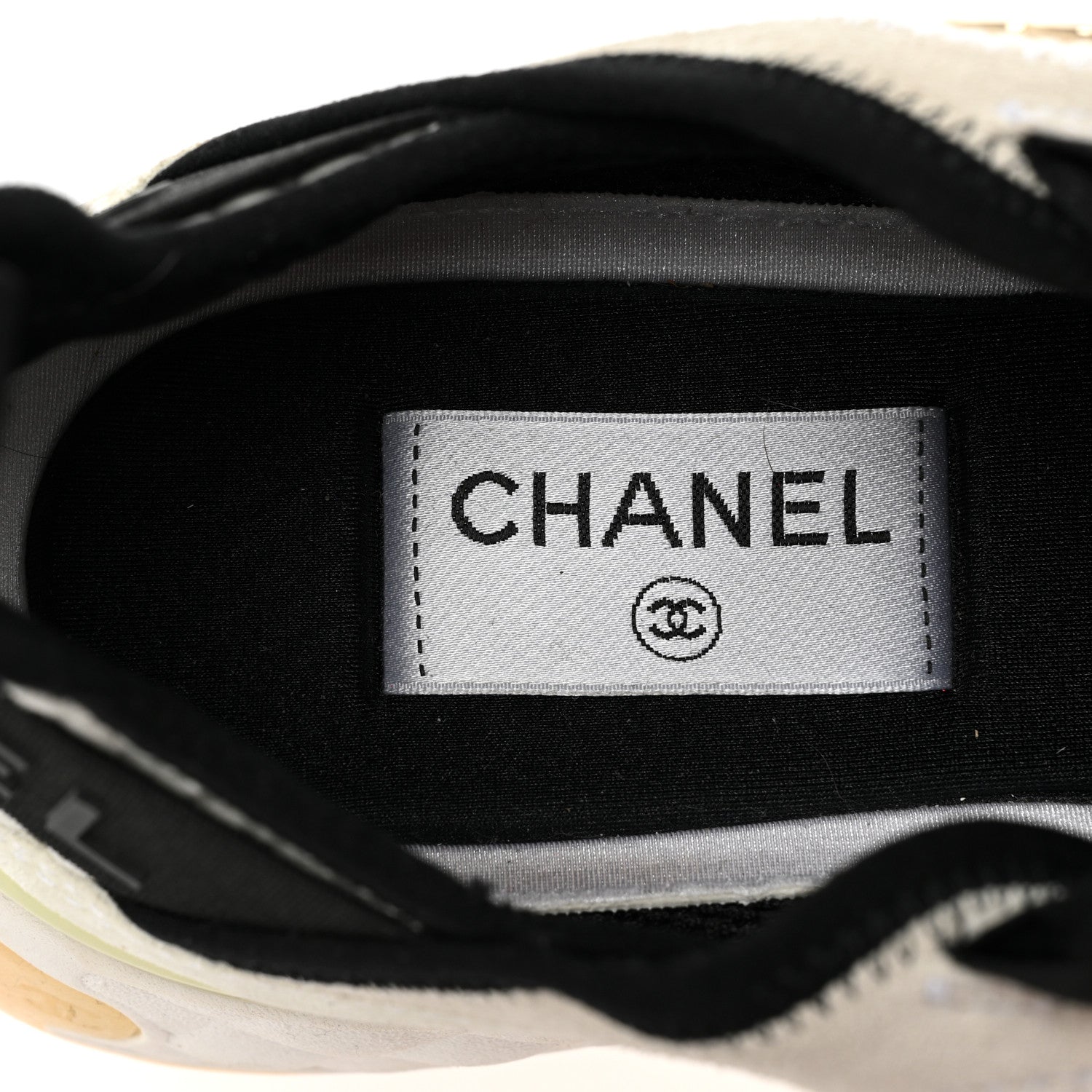 Chanel Velvet Calfskin Mixed Fibers CC Sneakers 38 Ivory Black 8 of 11