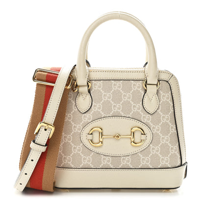 Gucci GG Supreme Monogram Textured Dollar Calfskin Mini Horsebit 1955 Top Handle Bag Beige Mystic White Oatmeal 1 of 13