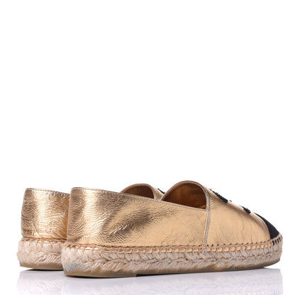 Chanel Laminated Lambskin Grosgrain CC Espadrilles 38 Gold Black 4 of 11