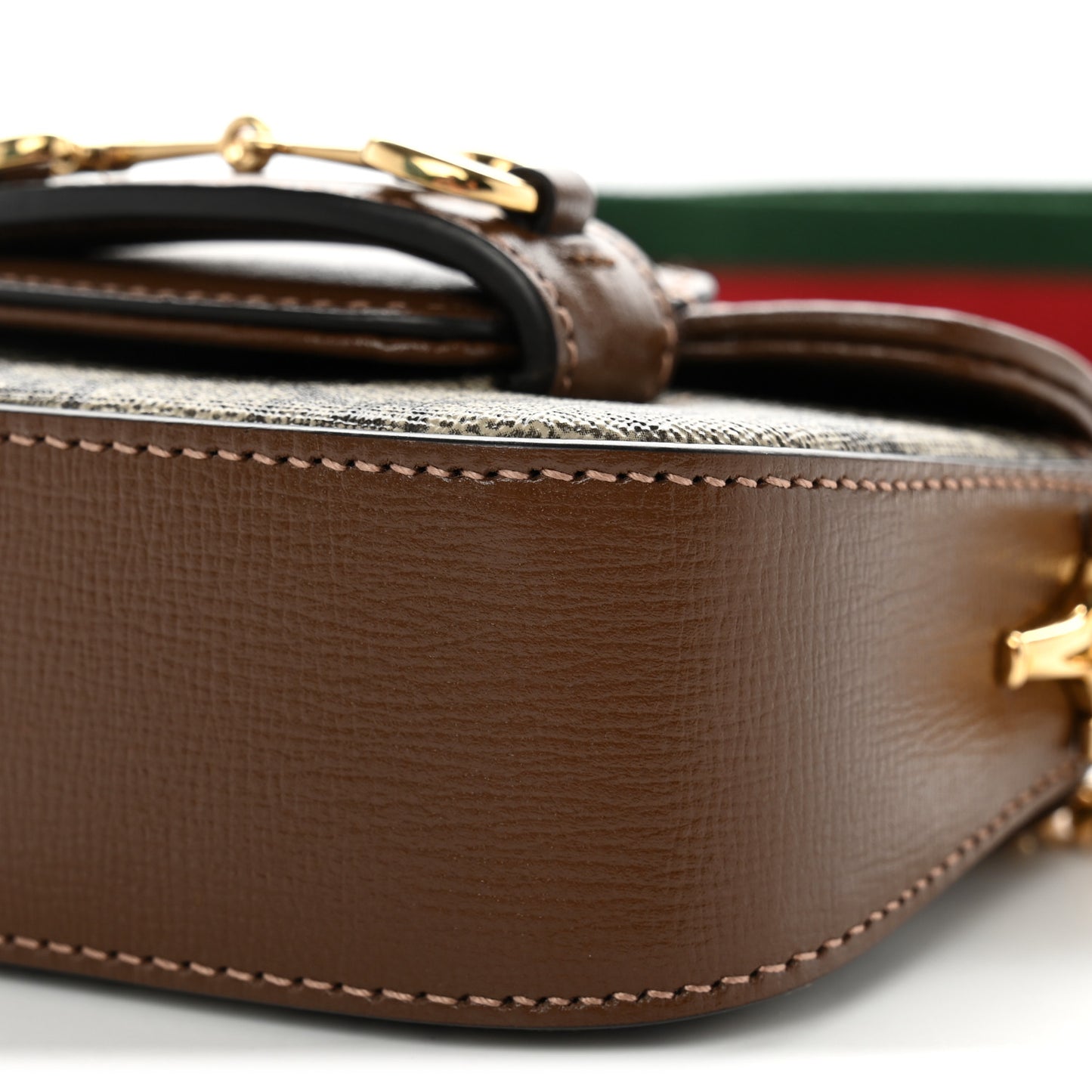 GG Supreme Monogram Azalea Calfskin Web Horsebit 1955 Wallet On Strap Beige Ebony Brown Sugar