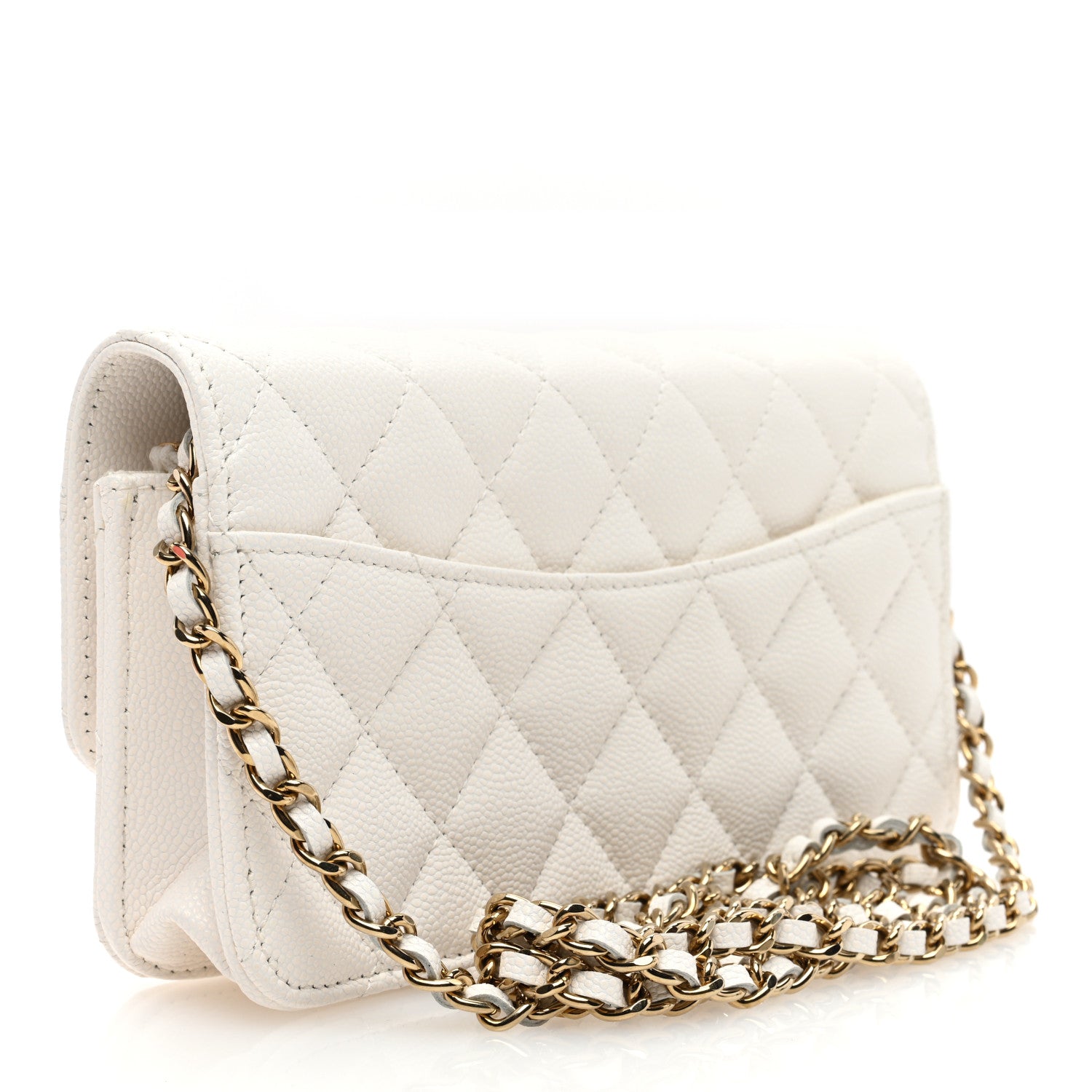 Chanel Caviar Quilted Flap Phone Holder With Chain White 3 of 10