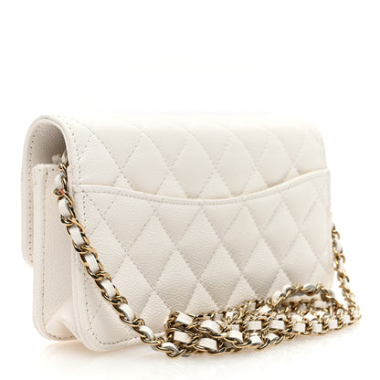 Chanel Caviar Quilted Flap Phone Holder With Chain White 3 of 10