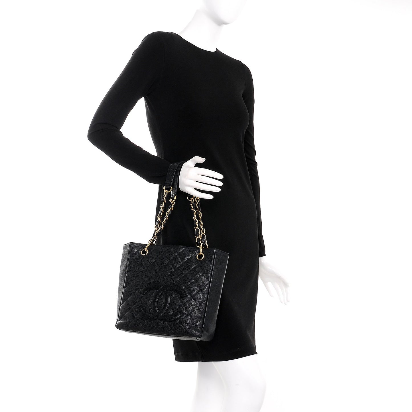 Caviar Quilted Petit Shopping Tote PST Black
