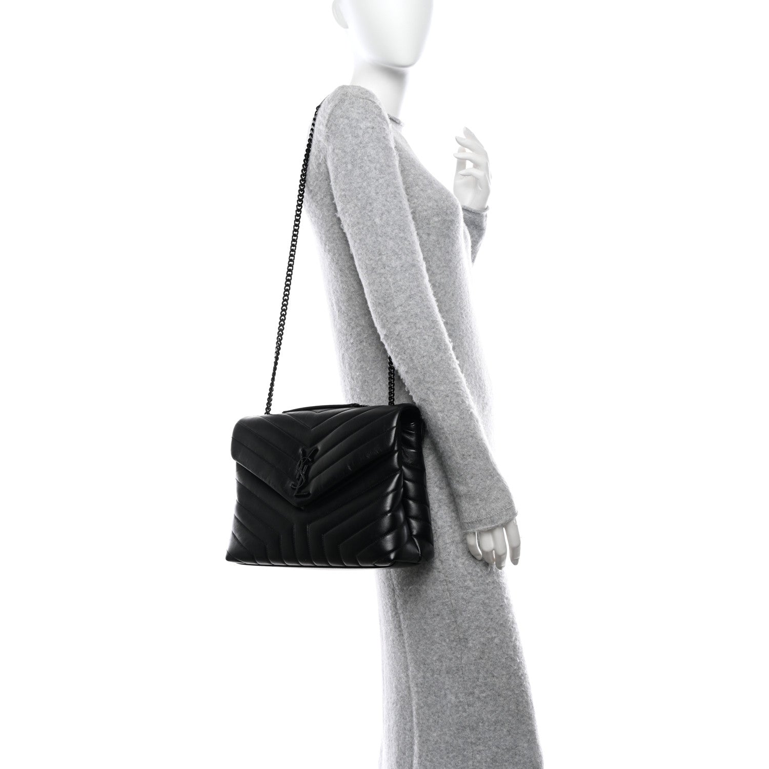 Saint Laurent Calfskin Y Quilted Monogram Monochrome Medium Loulou Chain Satchel Black 2 of 11