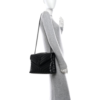 Saint Laurent Calfskin Y Quilted Monogram Monochrome Medium Loulou Chain Satchel Black 2 of 11