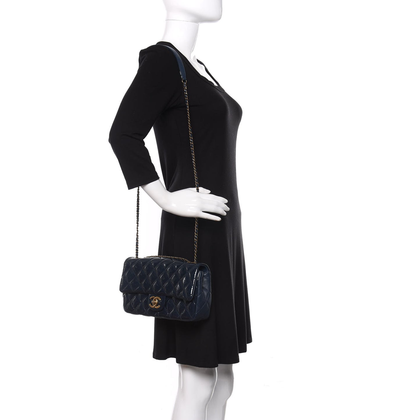 Patent Goatskin Quilted Medium CC Eyelet Flap Blue