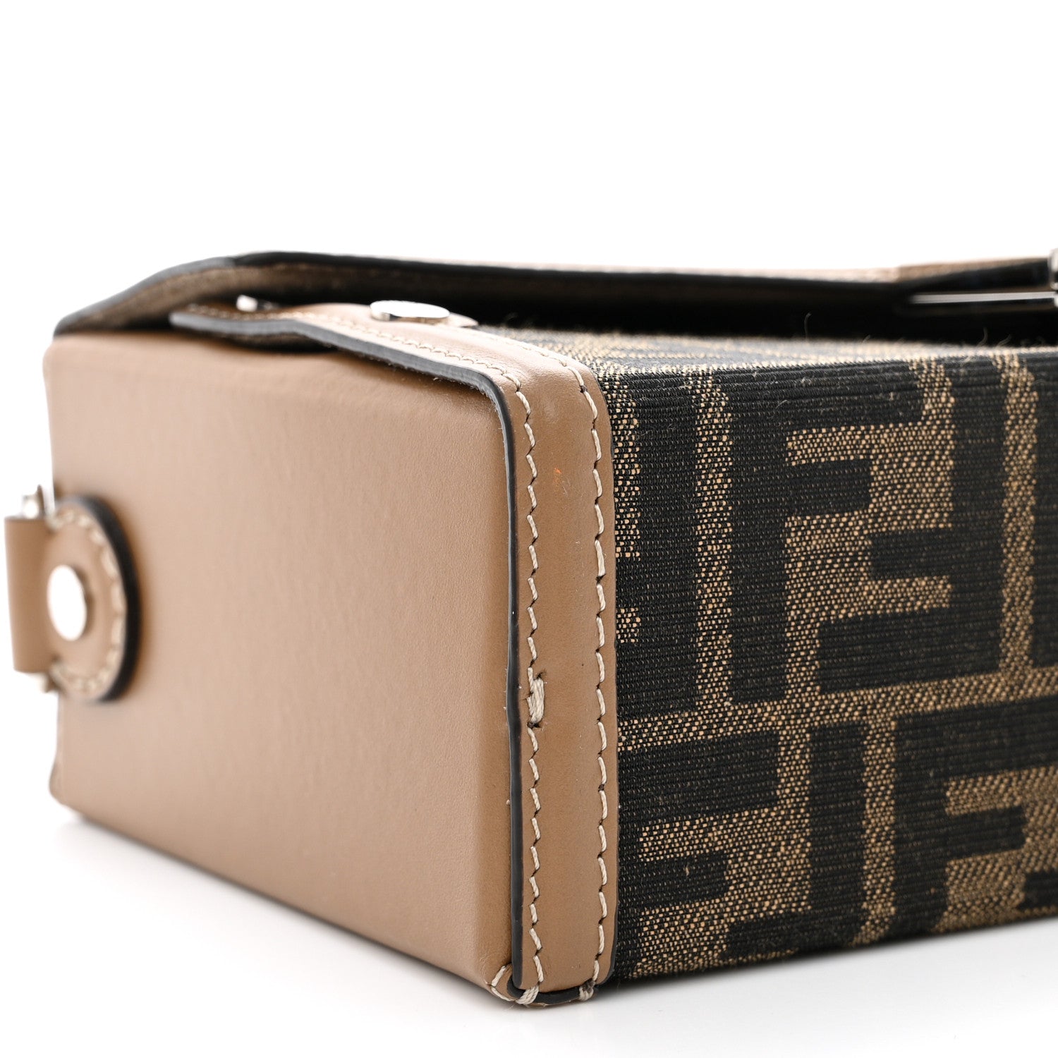 Fendi Recycled Fabric Jacquard Vitello King FF 1974 Baguette Soft Trunk Tobacco Moro Sand 9 of 10
