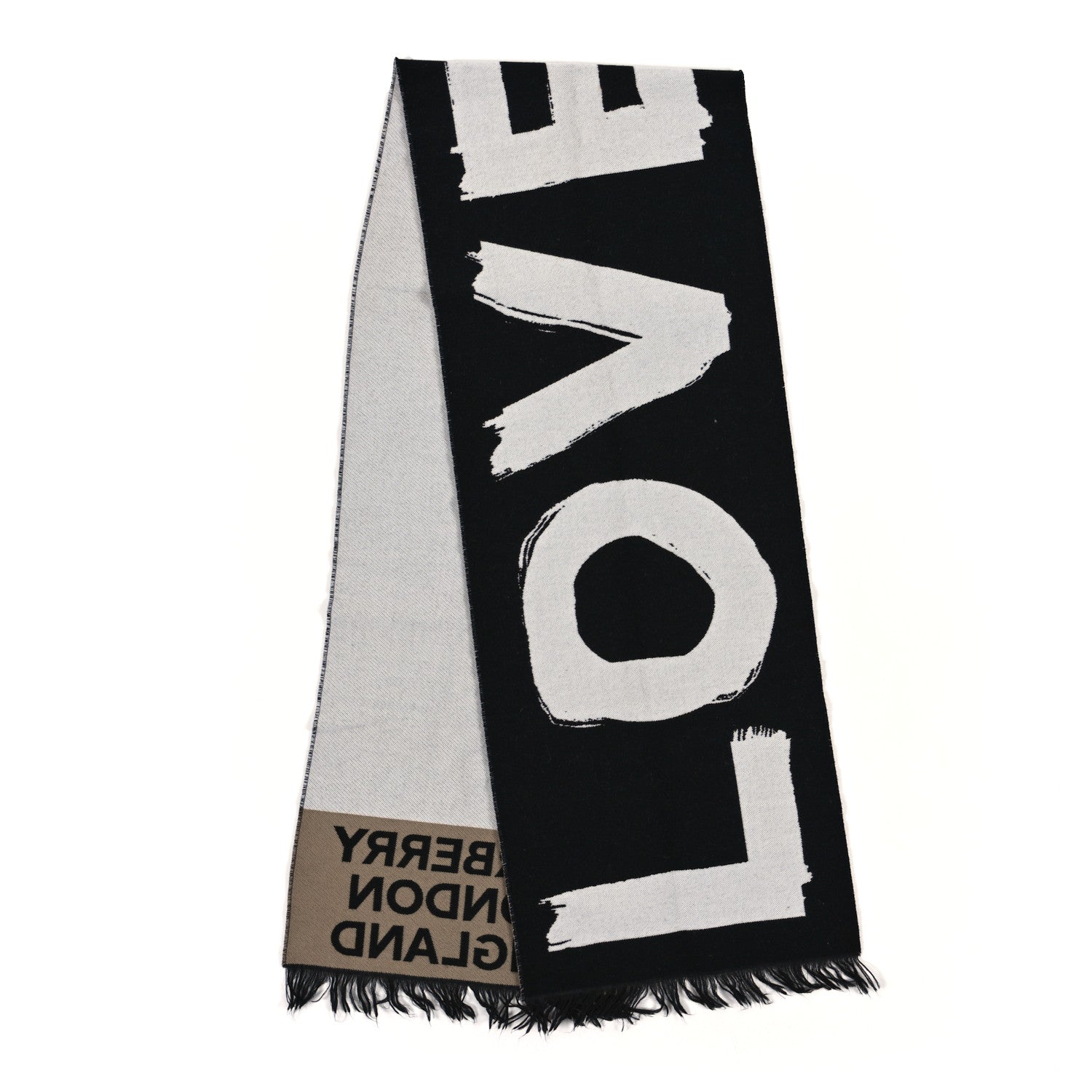 Burberry Wool Silk Love Logo Football Scarf Black 2 of 3