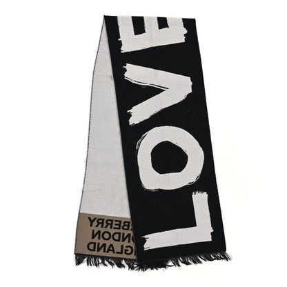 Burberry Wool Silk Love Logo Football Scarf Black 2 of 3