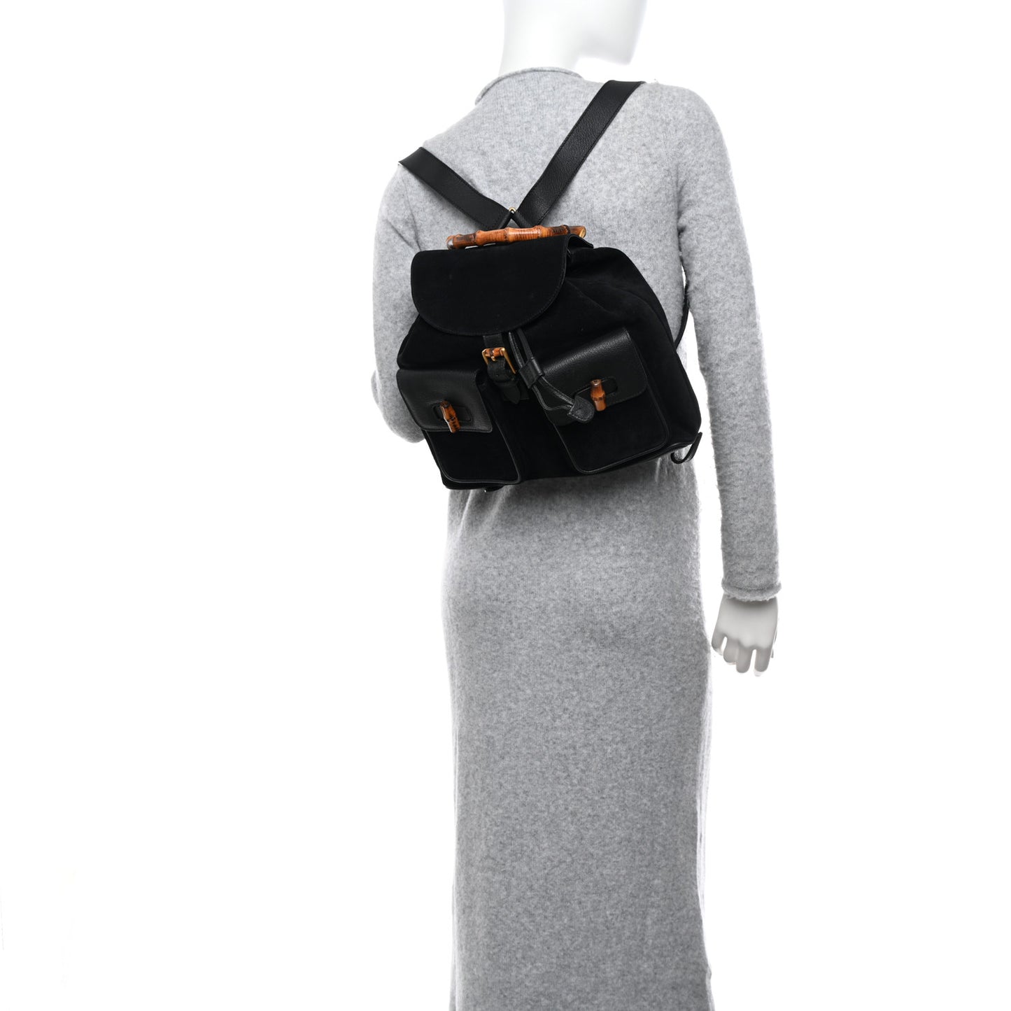 Suede Calfskin Bamboo Backpack Black