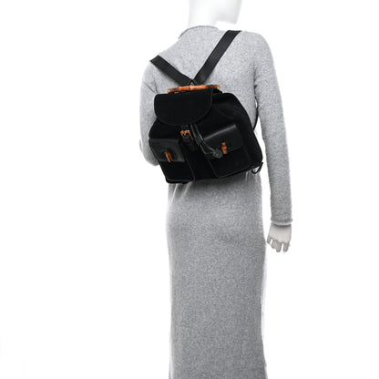 Gucci Suede Calfskin Bamboo Backpack Black 2 of 12