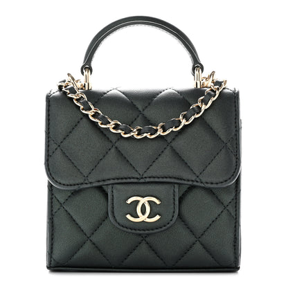 Chanel Iridescent Lambskin Quilted Top Handle Flap Clutch With Chain Dark Green 1 of 13