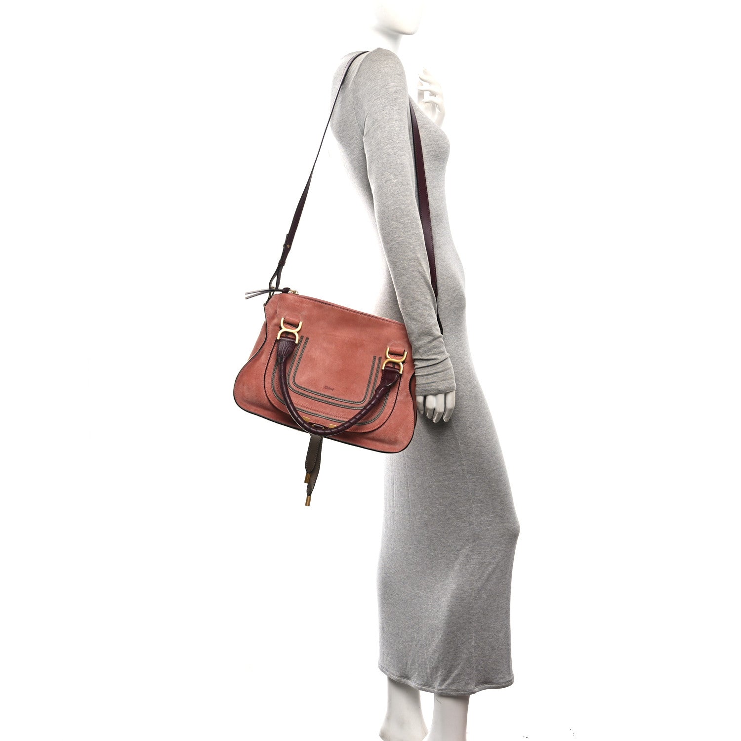 Chloe Suede Calfskin Braided Medium Marcie Double Carry Canyon Rose 2 of 10