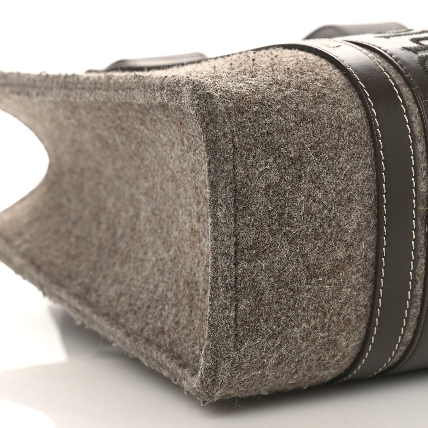 Felt Calfskin Medium Woody Ribbon Tote Deep Beige