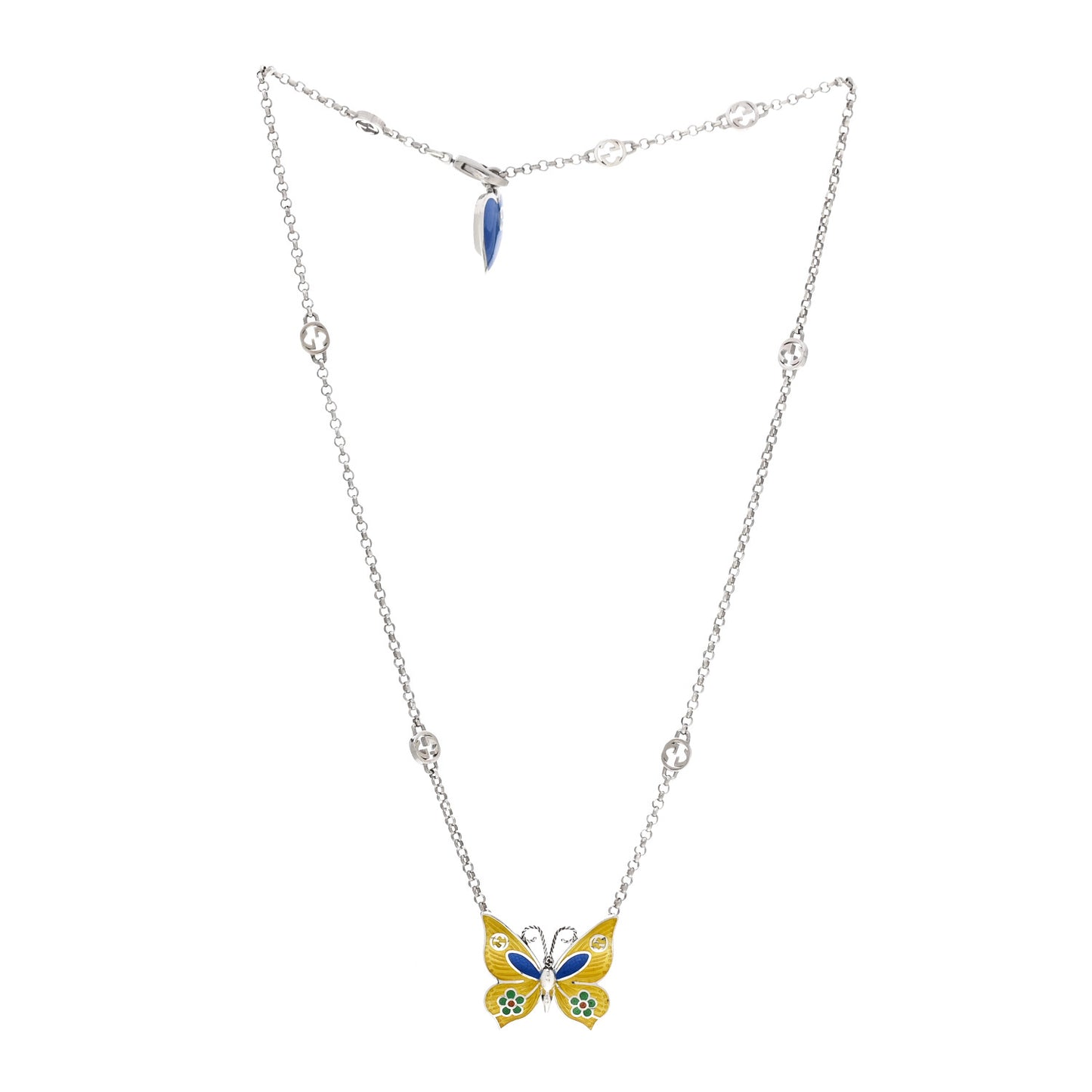 Sterling Silver Enamel Butterfly Pendant Necklace