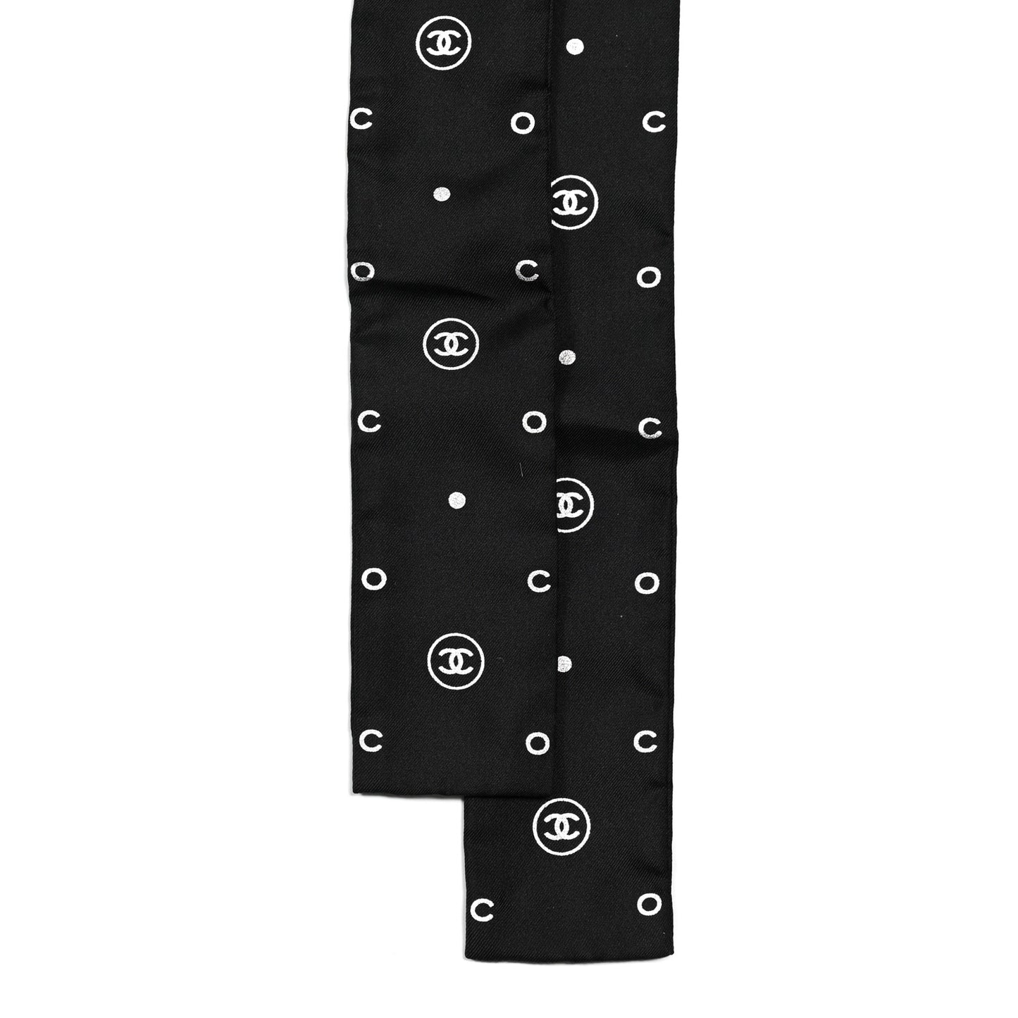Silk CC Polka Dot Slim Bandeau Scarf Black Silver