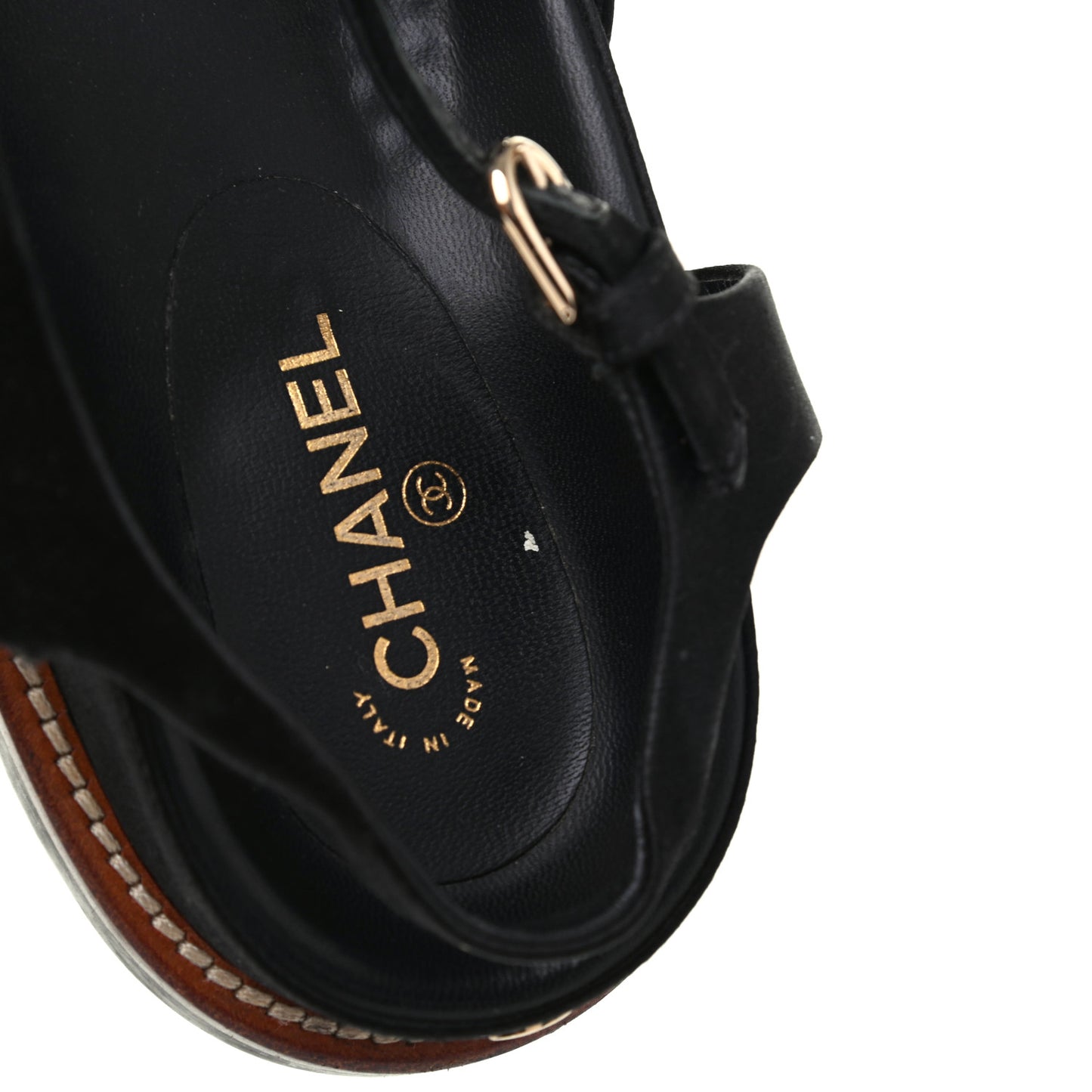 Satin Lambskin Chain Flat Sandals 37.5 Black