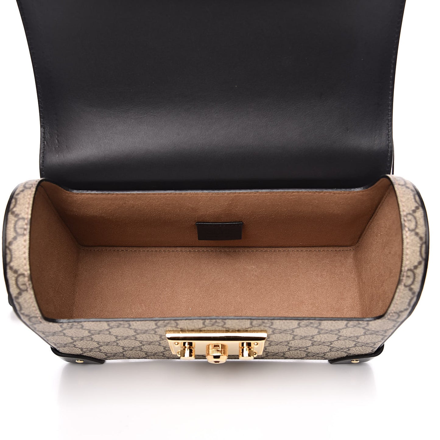 GG Supreme Monogram Small Padlock Bamboo Shoulder Bag Beige Black Cuir