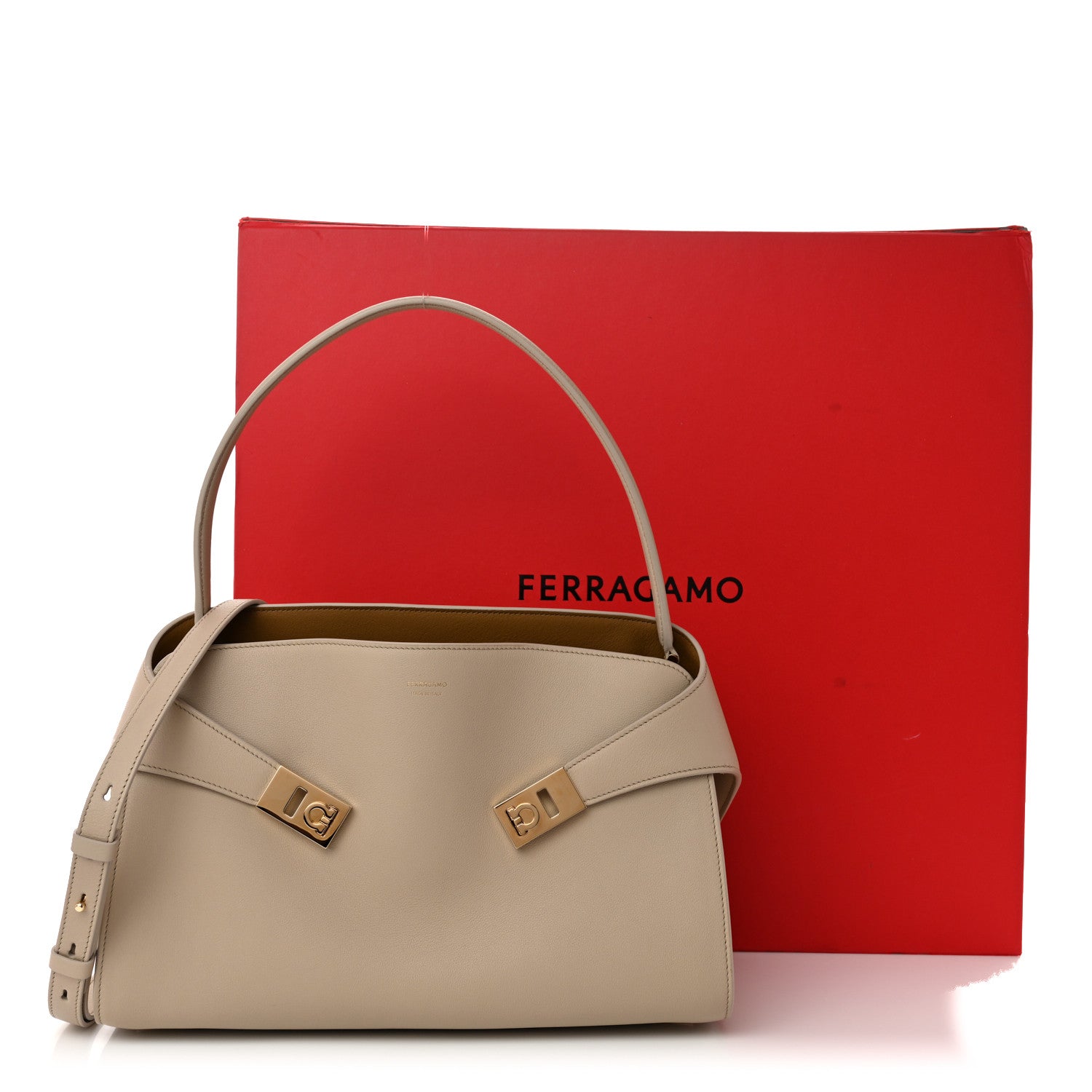 Salvatore Ferragamo Calfskin Medium Hug Bag Stone Burnt Orcher 10 of 10