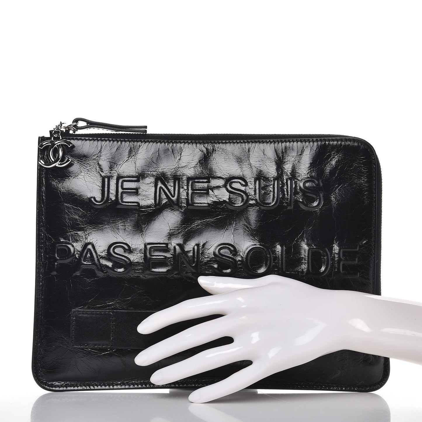 Calfskin Medium Je Ne Suis Pas En Solde Pouch Clutch Black