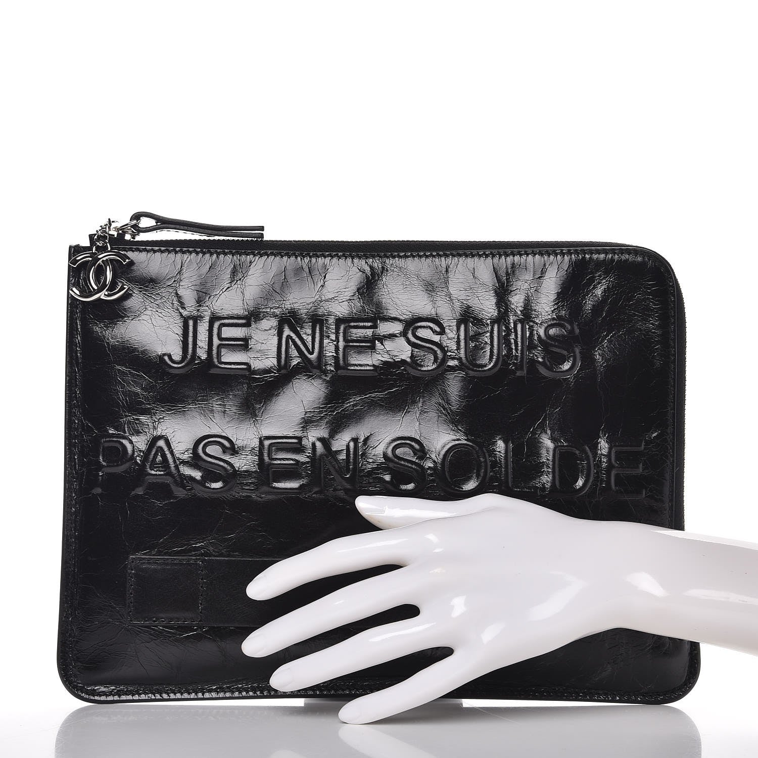 Chanel Calfskin Medium Je Ne Suis Pas En Solde Pouch Clutch Black 2 of 7