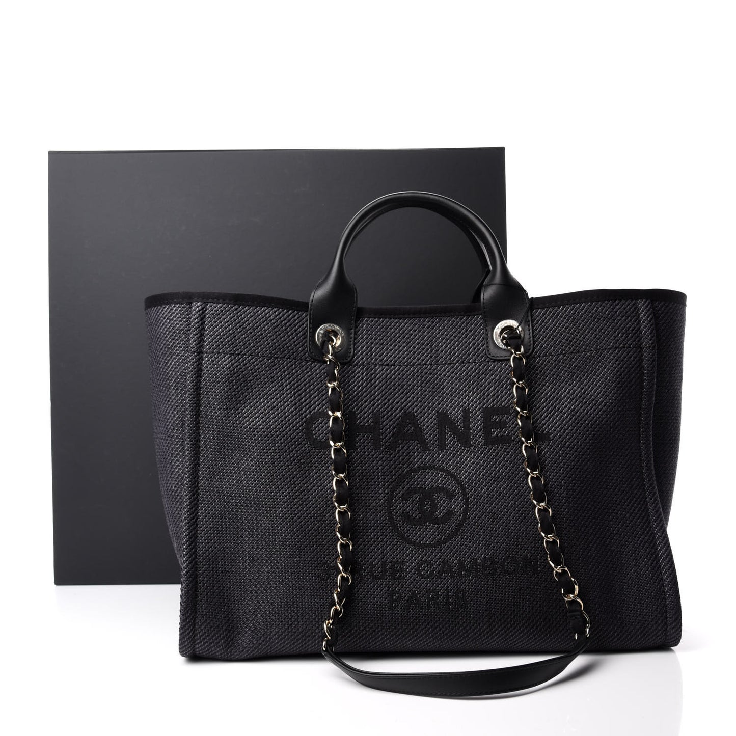 Mixed Fibers Calfskin Medium Deauville Tote Black