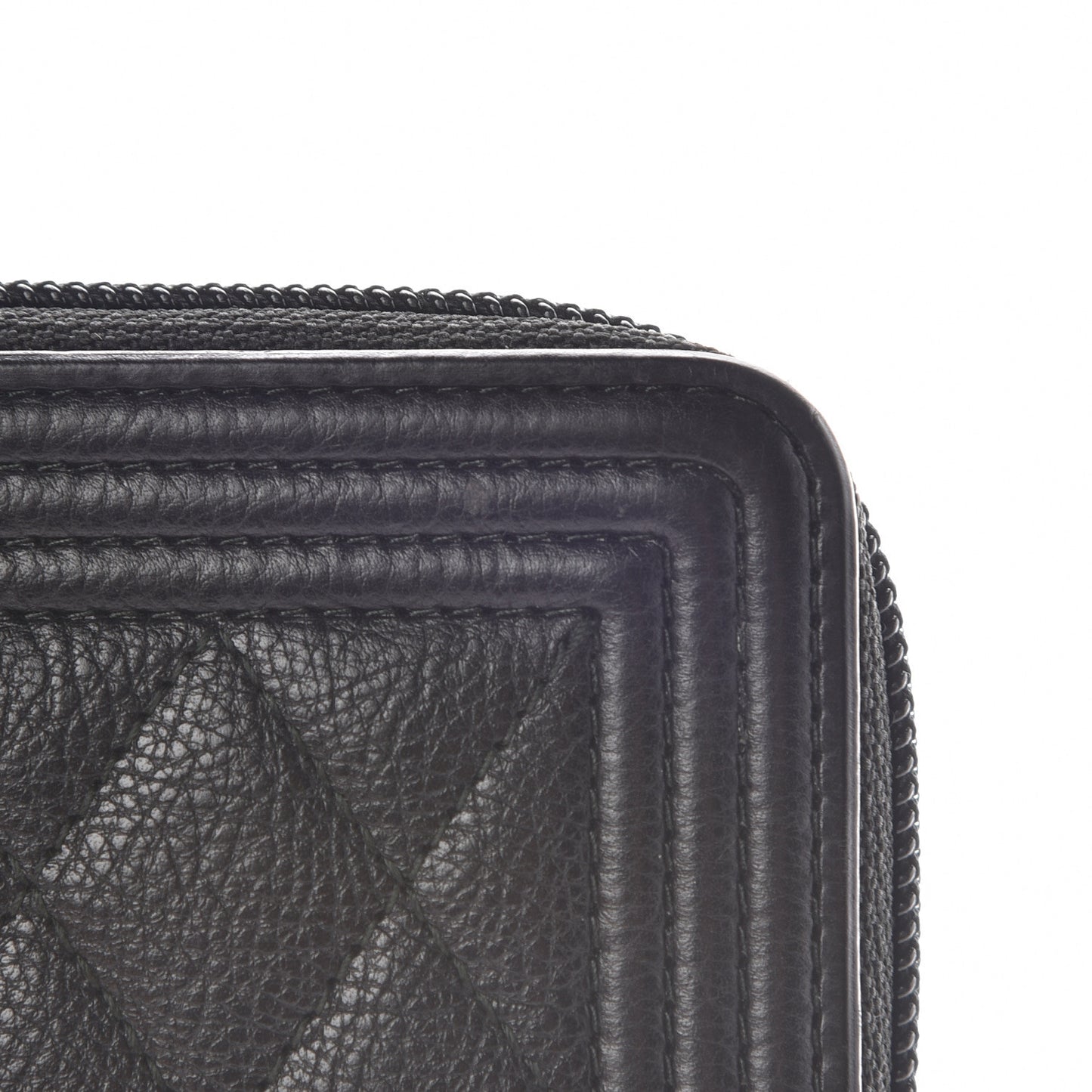 Calfskin Quilted Boy Zip Around Coin Purse Wallet Black