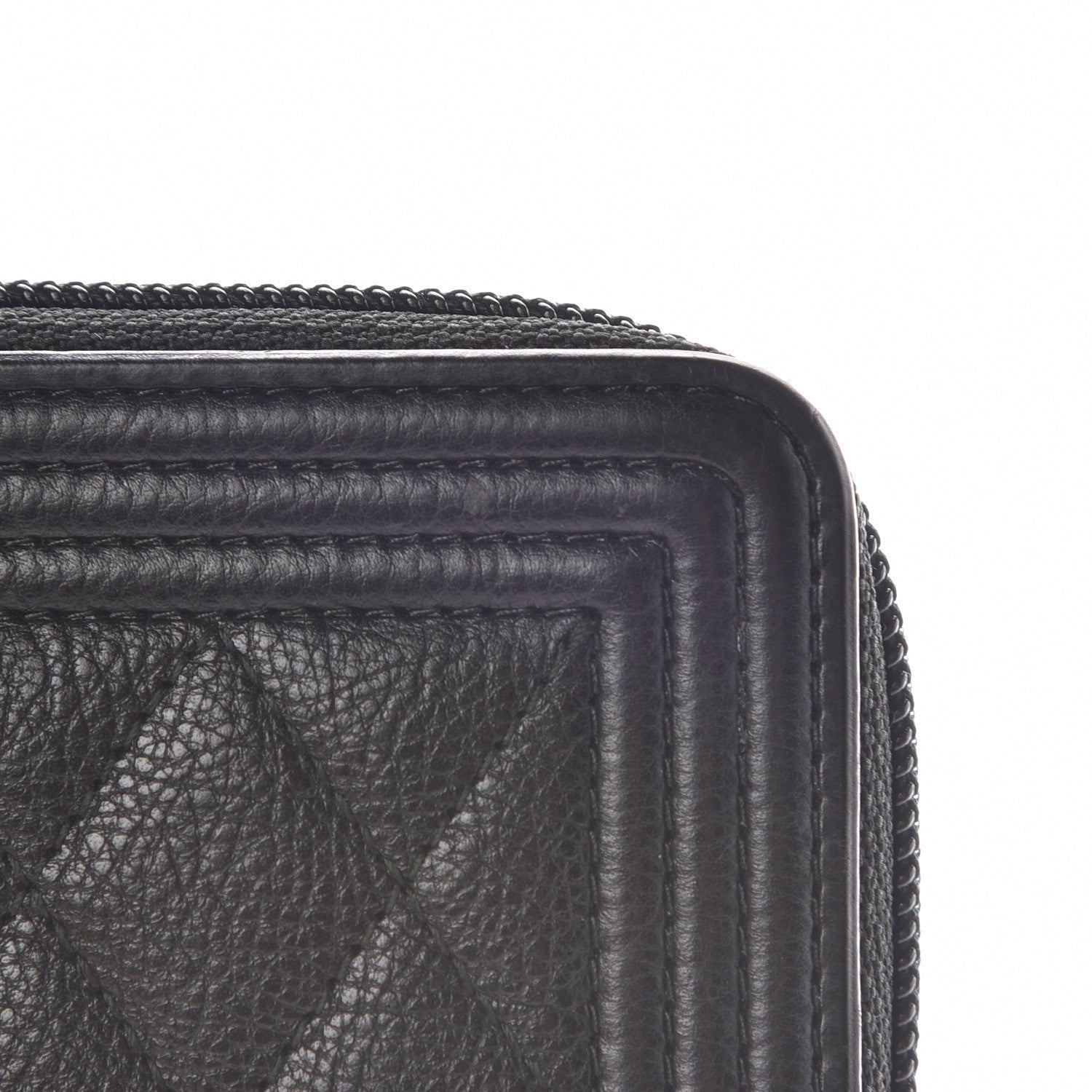 Chanel Calfskin Quilted Boy Zip Around Coin Purse Wallet Black 8 of 9
