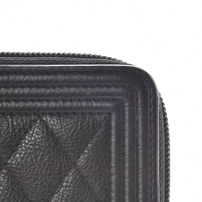 Chanel Calfskin Quilted Boy Zip Around Coin Purse Wallet Black 8 of 9