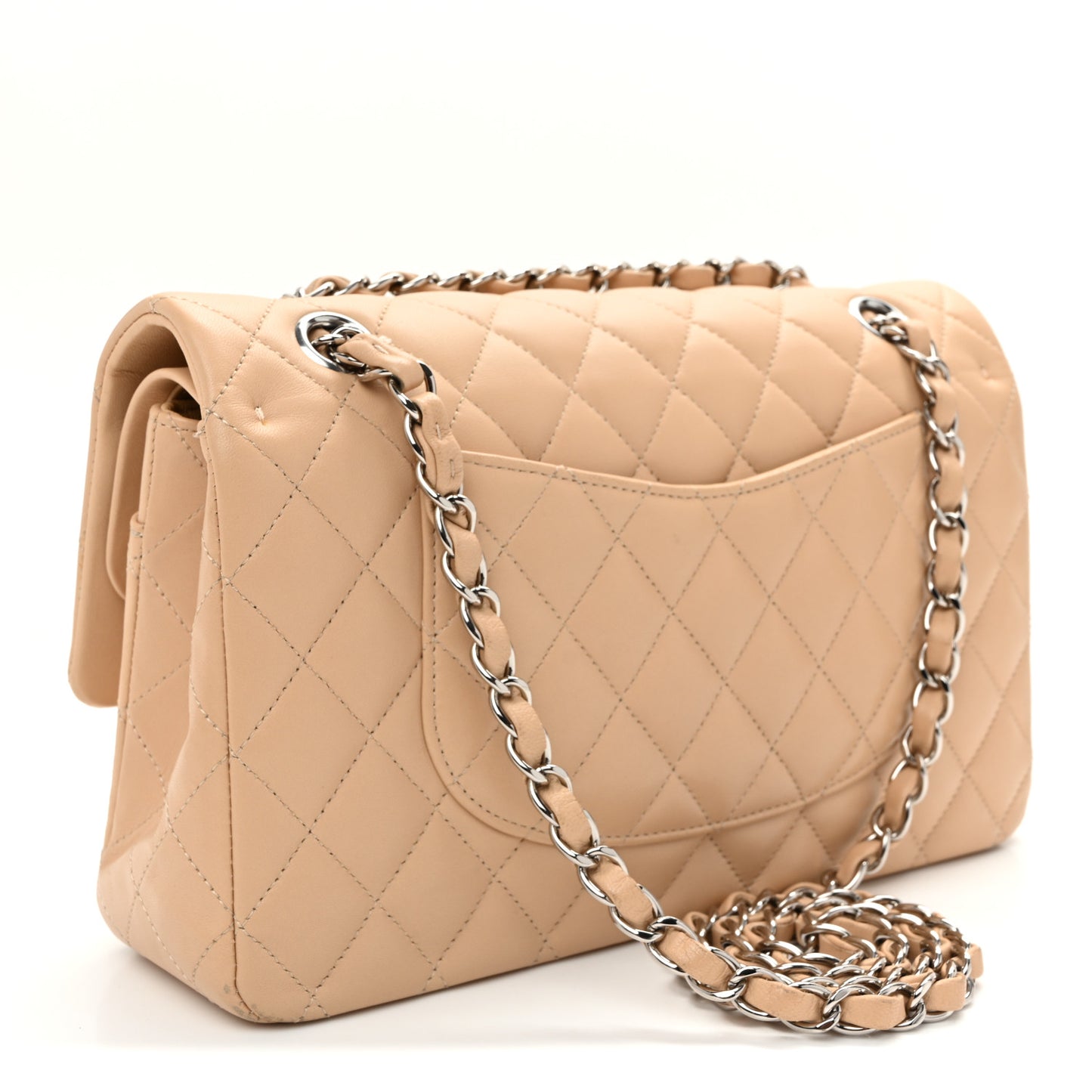 Lambskin Quilted Medium Double Flap Beige