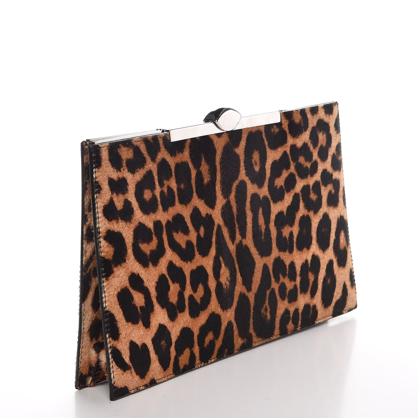 Calfskin Hair Leopard Print Clutch Brown