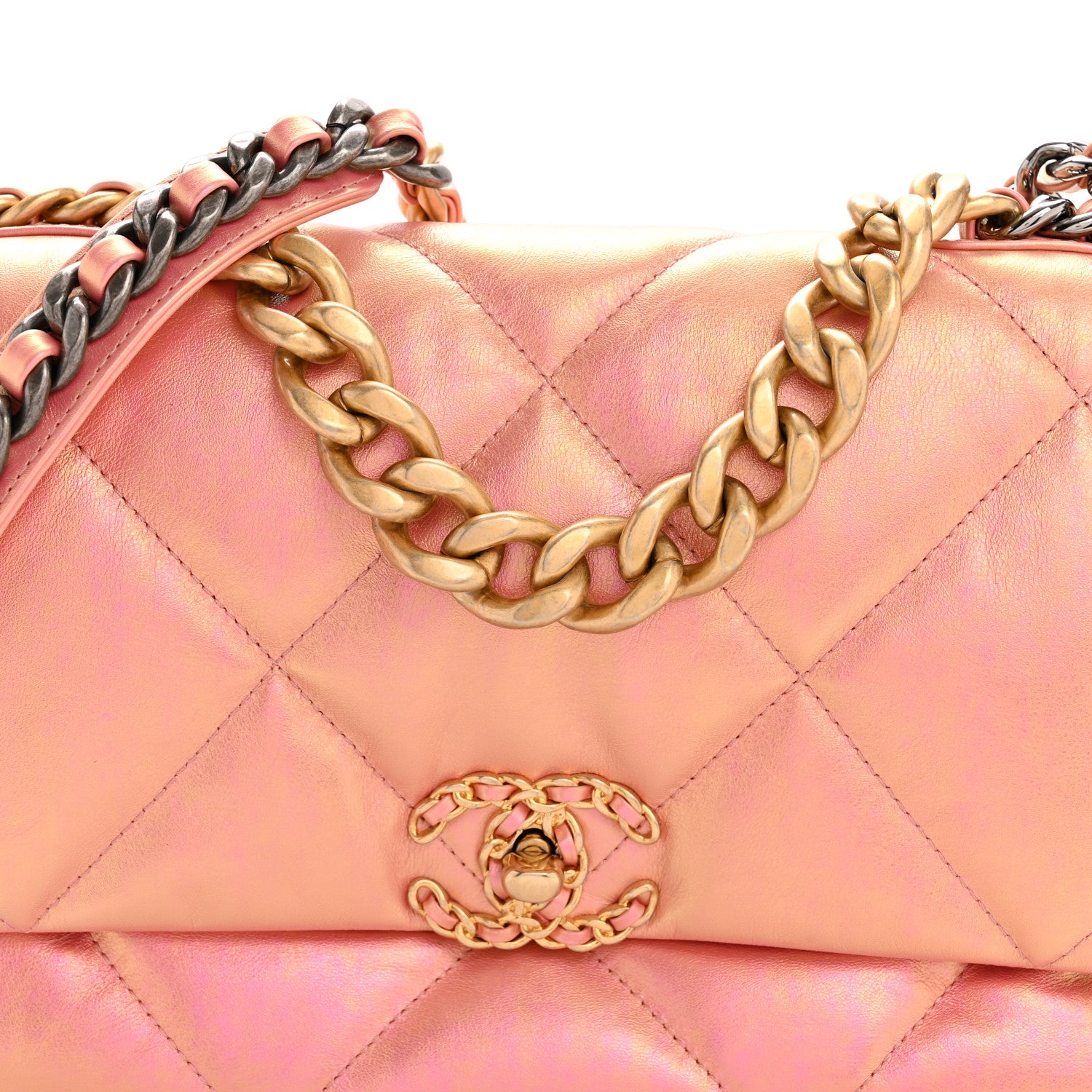 Chanel Iridescent Lambskin Quilted Large Chanel 19 Flap Pink 8 of 13