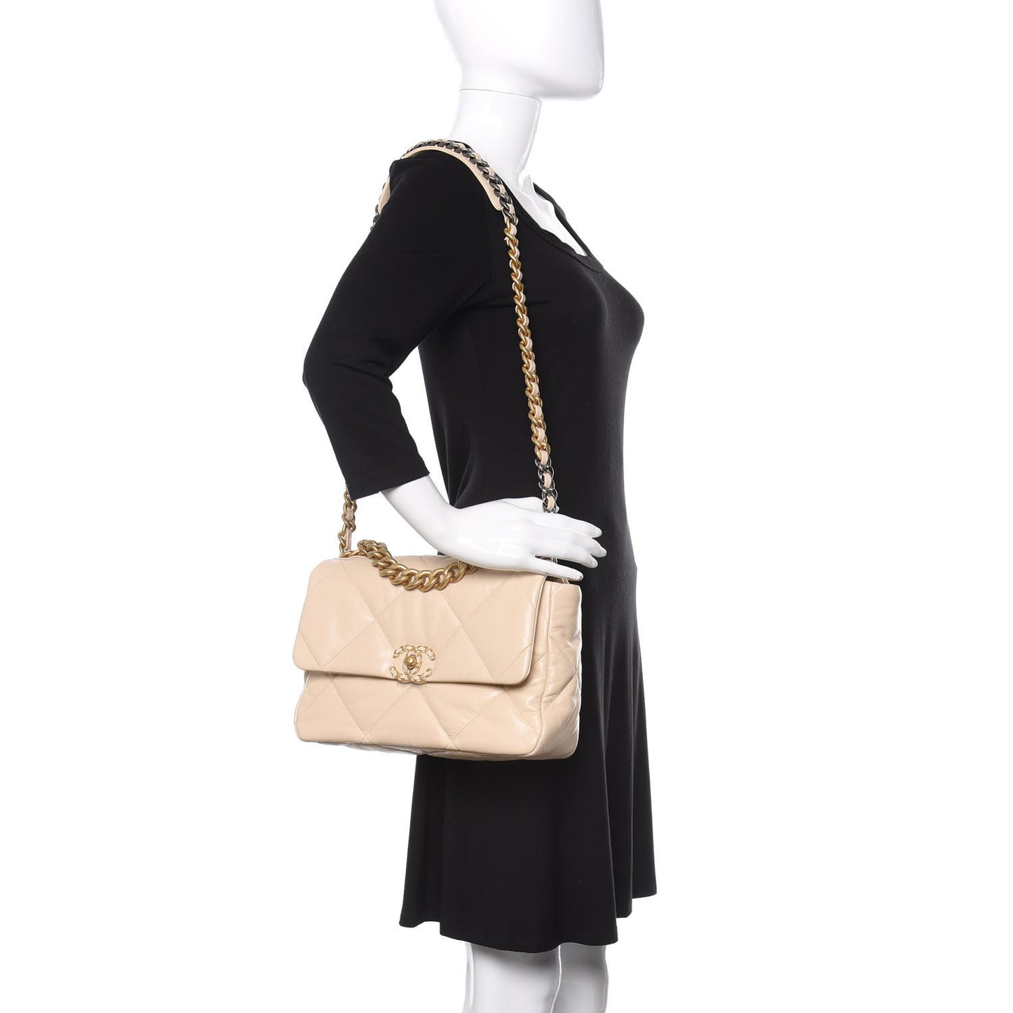 Goatskin Quilted Large 19 Flap Beige