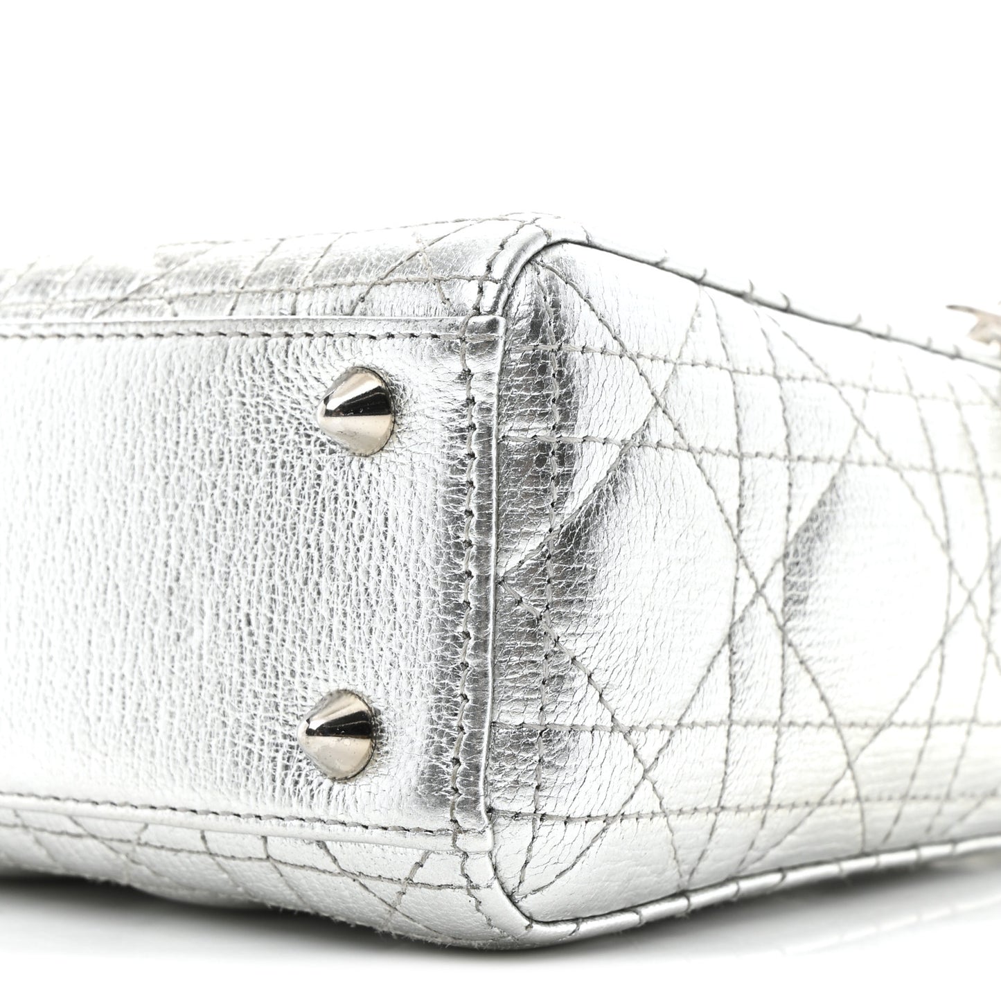 Metallic Grained Calfskin Cannage Small My ABCDior Lady Dior Silver