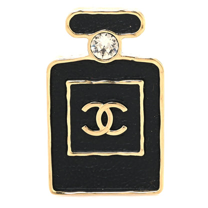 Chanel Metal Calfskin Crystal Perfume Bottle CC Brooch Gold Black 1 of 4