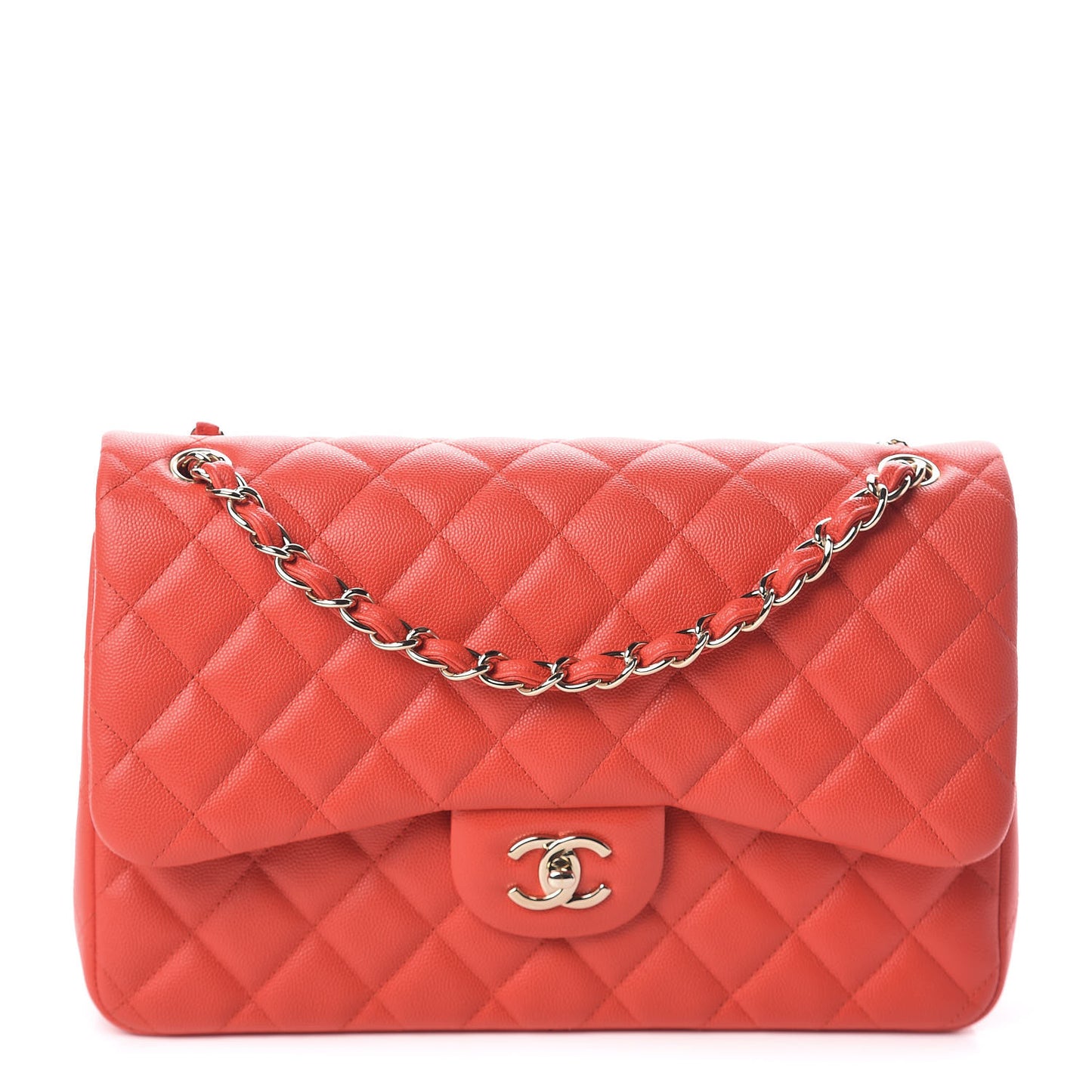 Caviar Quilted Jumbo Double Flap Red