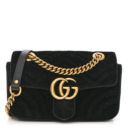 Gucci Velvet Matelasse Mini GG Marmont Shoulder Bag Black 1 of 11