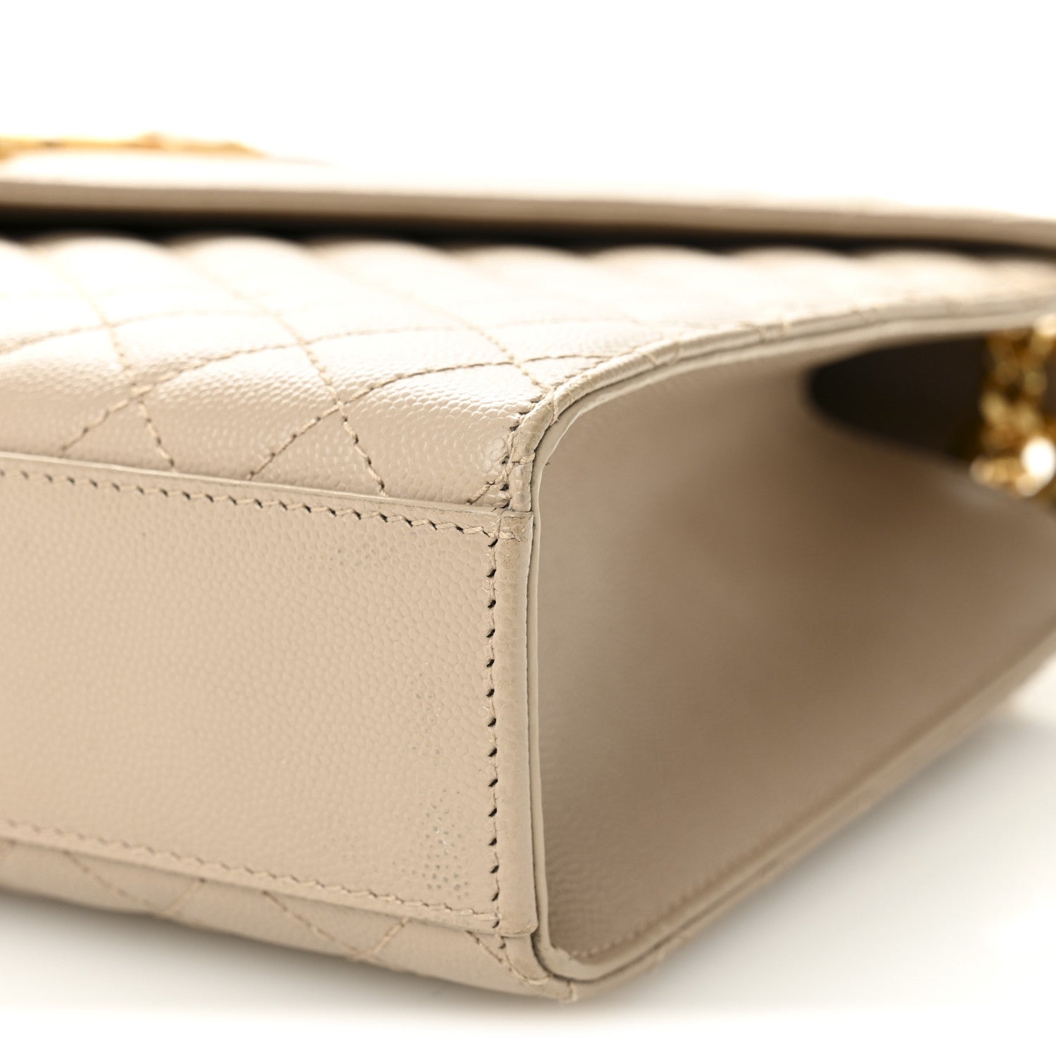 Saint Laurent Grain De Poudre Mixed Matelasse Large Triquilt Monogram Satchel Dark Beige 10 of 13