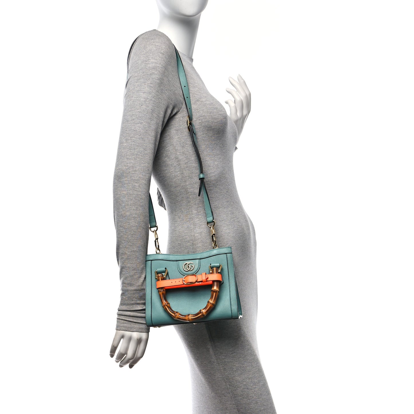 Wonka Grain Calfskin Mini Diana Tote Bag Dusty Azure Orange Fluo