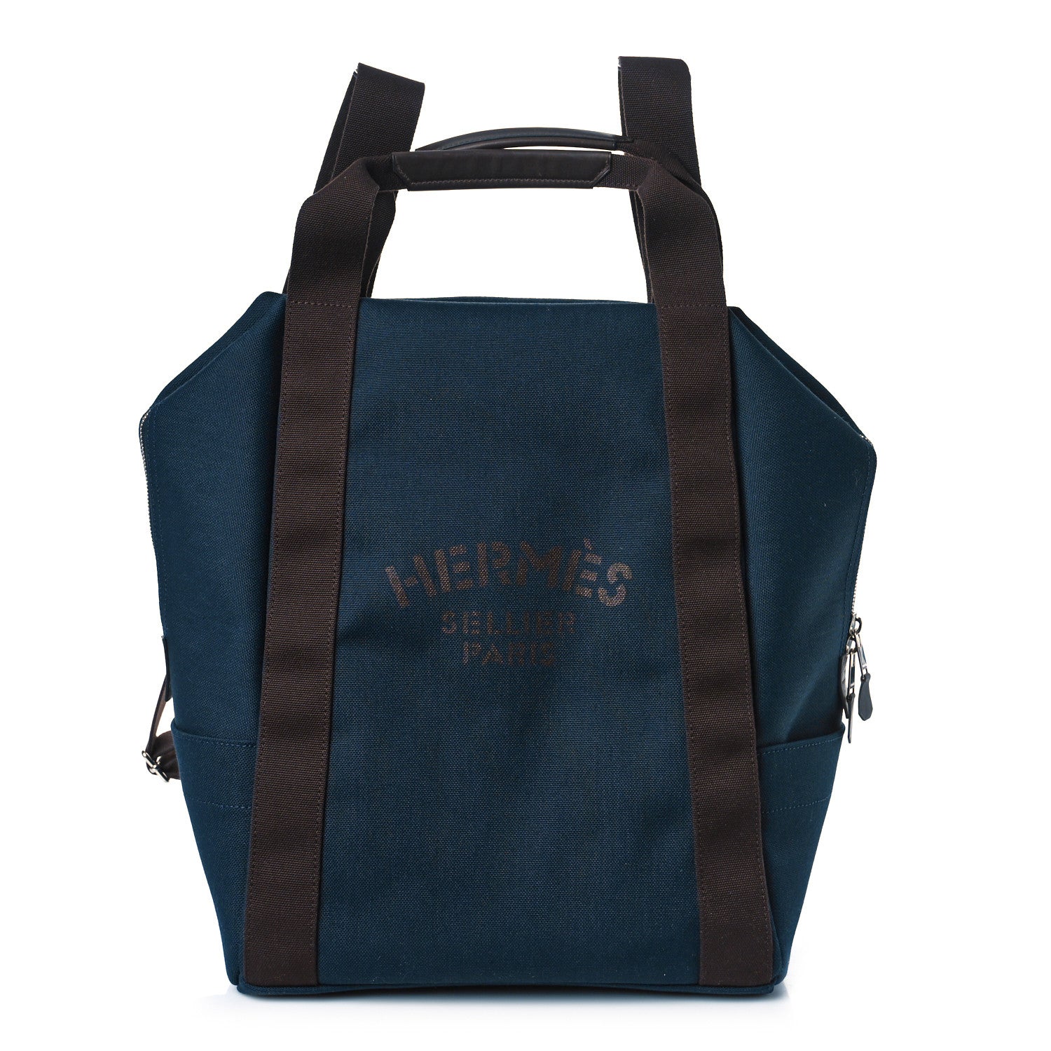 Hermes Toile Groom School Backpack Bleu Navy Feu 1 of 8