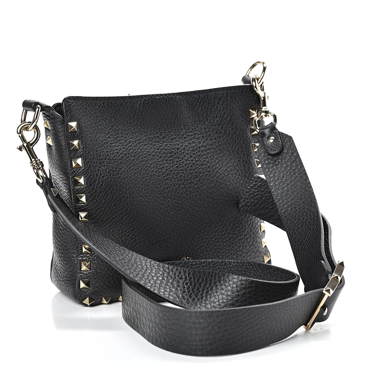 Pebbled Calfskin Mini Rockstud Flip-Lock Messenger Bag Black