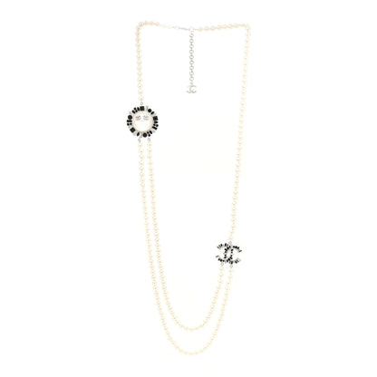 Chanel Bead Crystal Multi Strand CC Smiley Emoji Necklace Silver Black 3 of 5